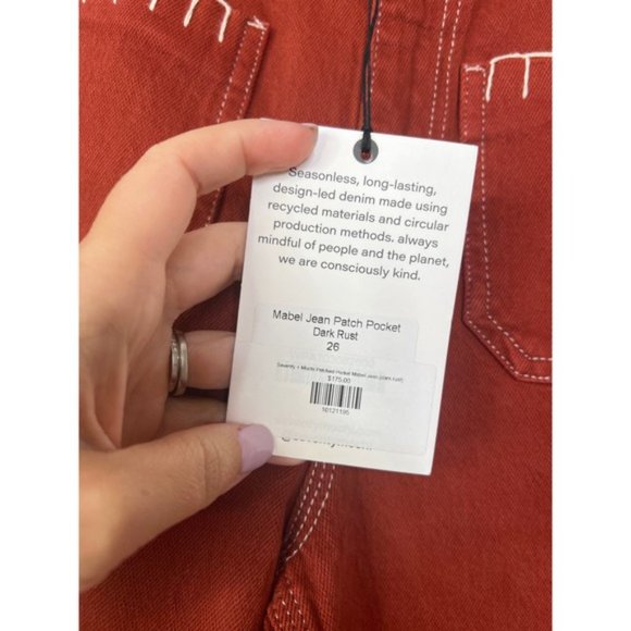 NWT Seventy + Mochi Mabel Jean Patch Pocket High Rise Wide Leg Dark Rust - Picture 6 of 8